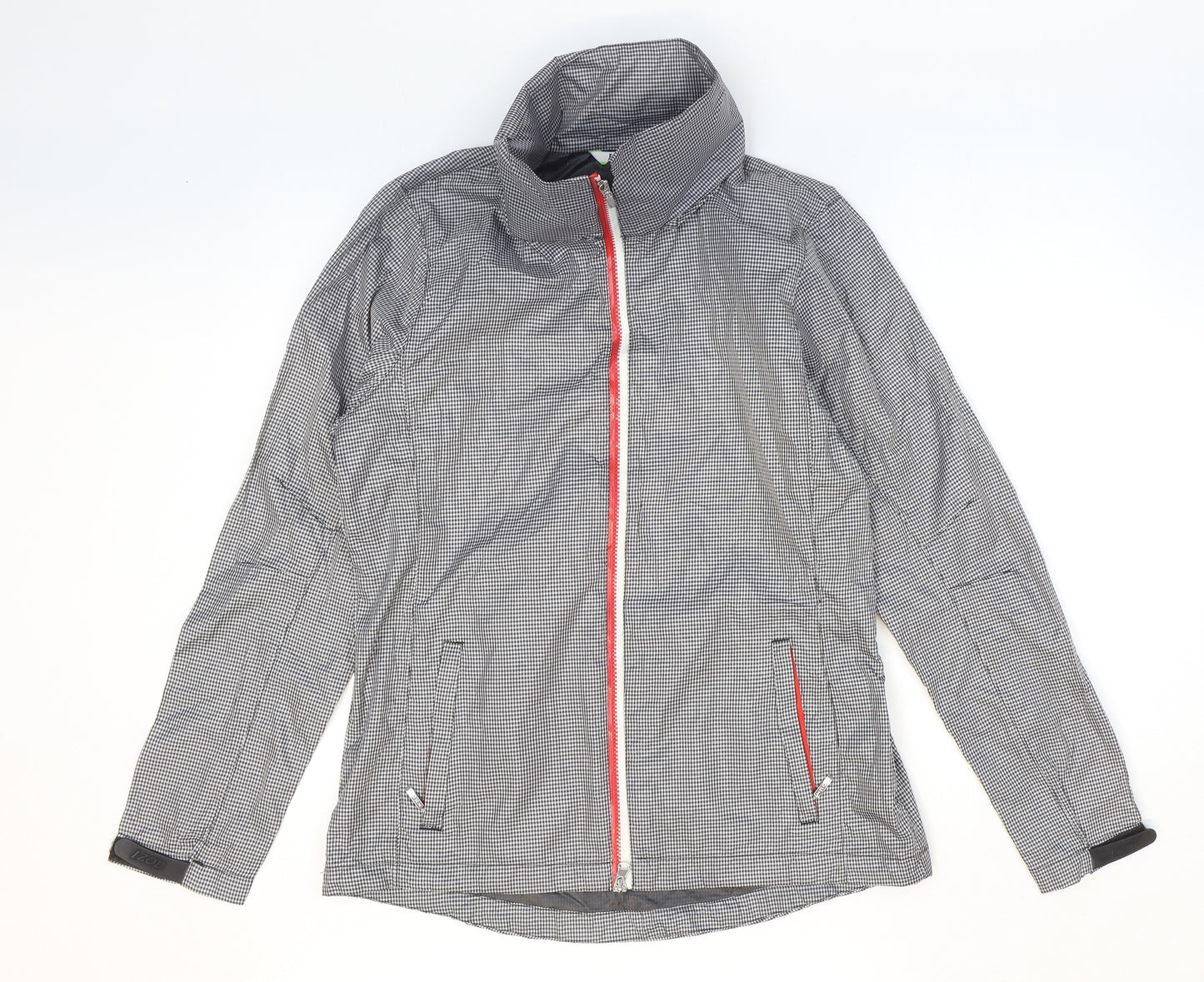 IZOD Womens White Check Rain Coat Coat Size M Zip