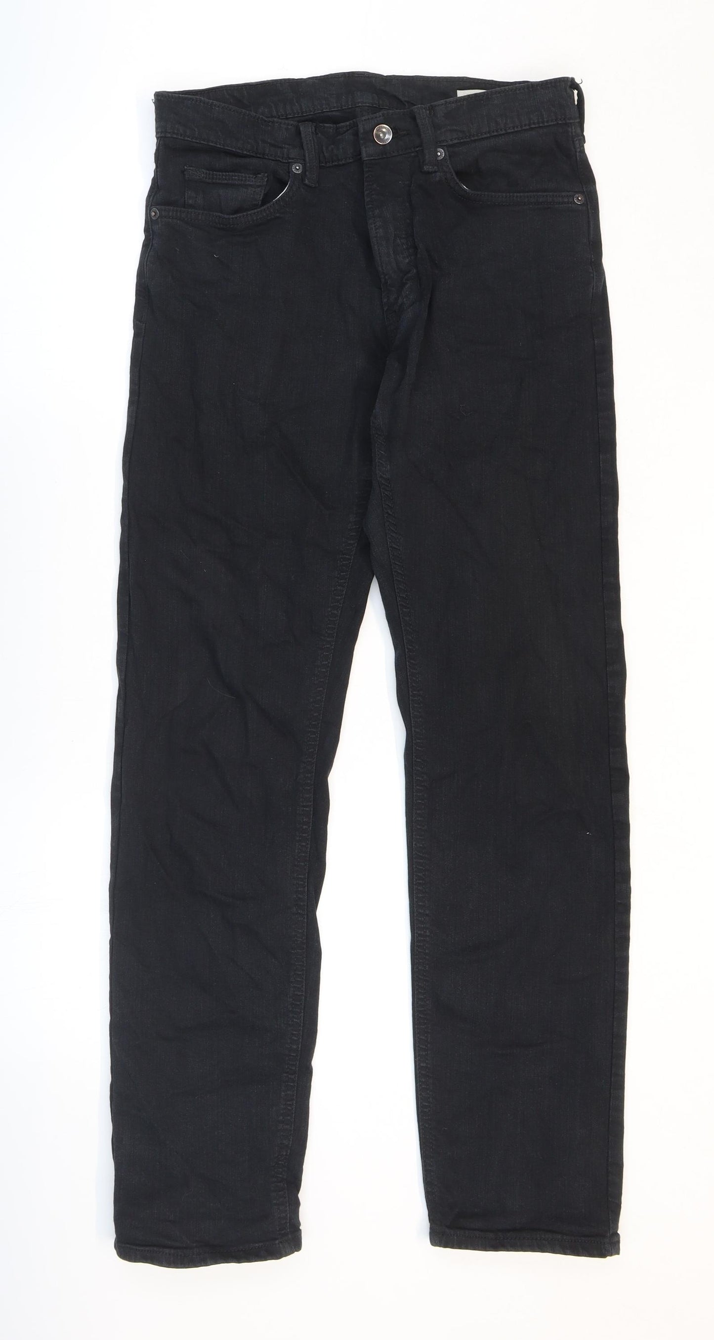 Marks and Spencer Mens Black Cotton Straight Jeans Size 30 L33 in Regular Zip