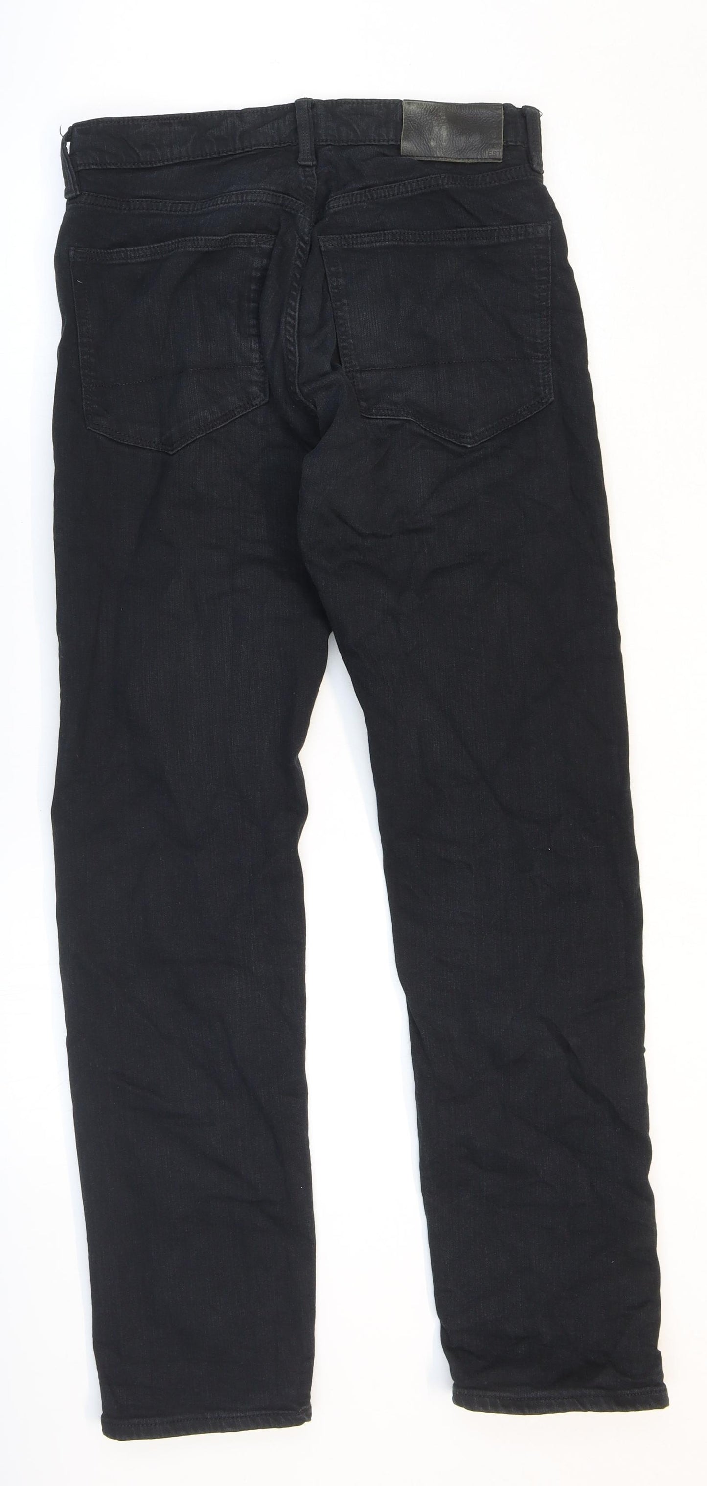 Marks and Spencer Mens Black Cotton Straight Jeans Size 30 L33 in Regular Zip