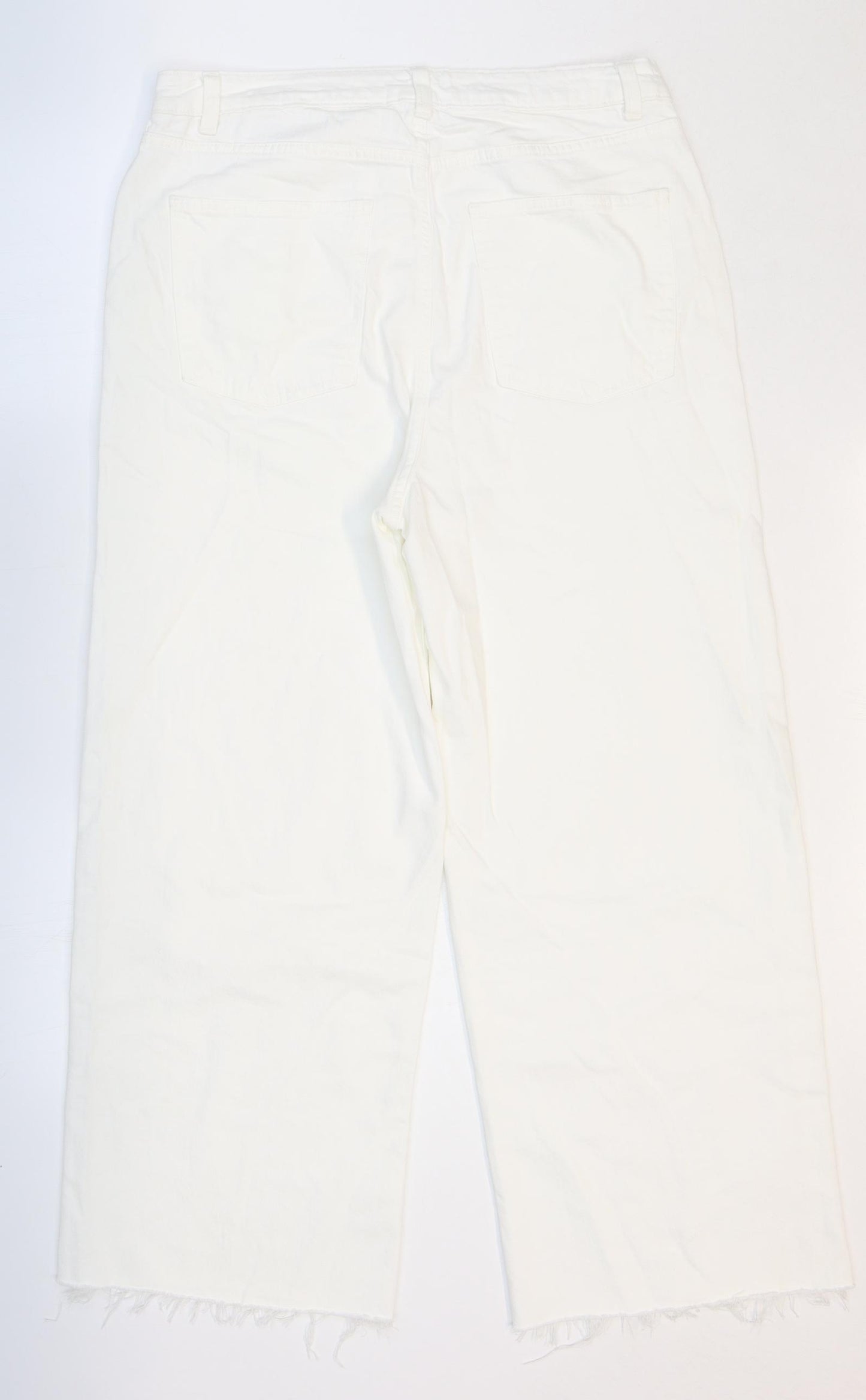 Marks and Spencer Womens White Cotton Wide-Leg Jeans Size 16 L26 in Regular Zip
