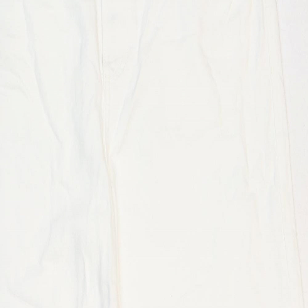 Marks and Spencer Womens White Cotton Wide-Leg Jeans Size 16 L26 in Regular Zip