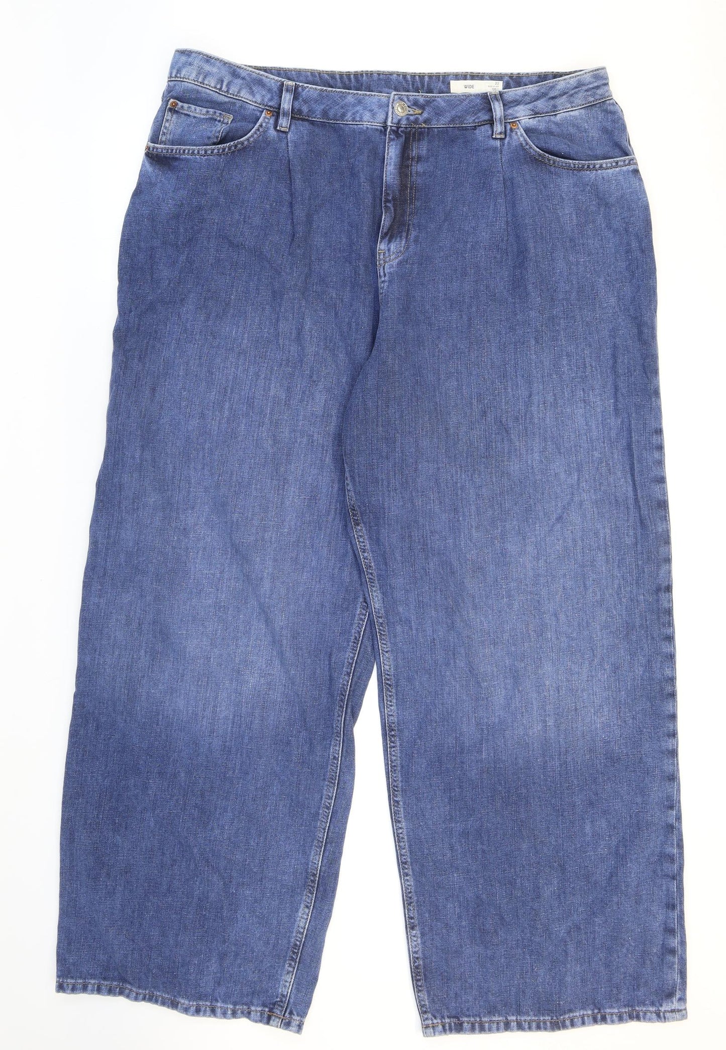 Marks and Spencer Womens Blue Cotton Wide-Leg Jeans Size 22 L29 in Regular Zip