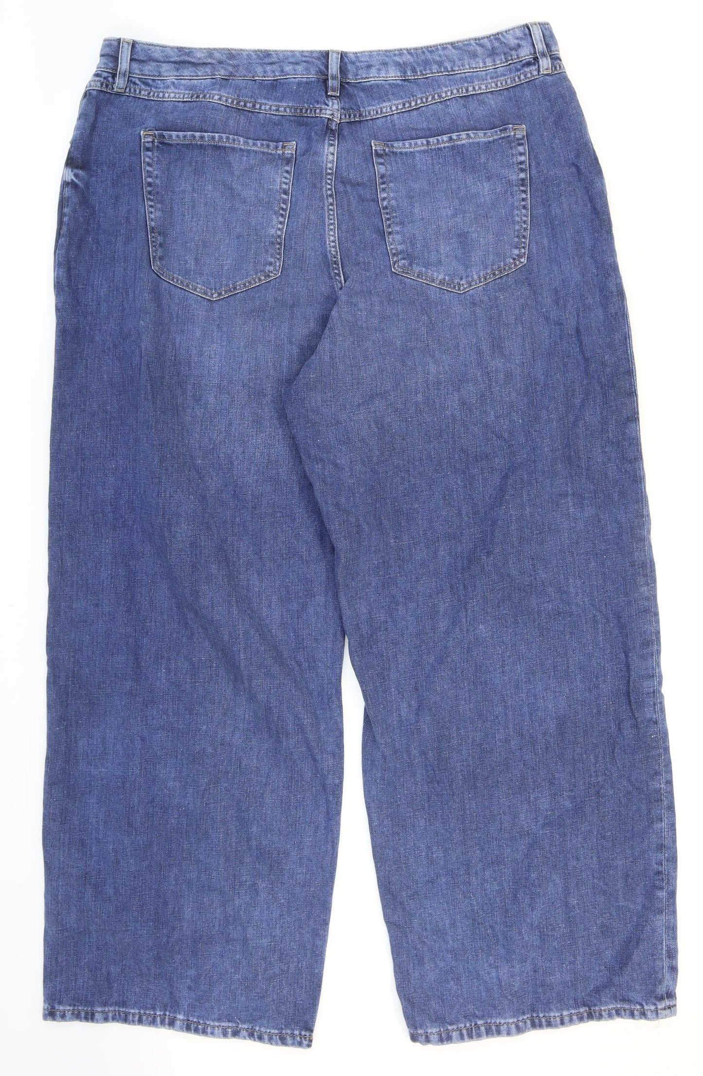 Marks and Spencer Womens Blue Cotton Wide-Leg Jeans Size 22 L29 in Regular Zip