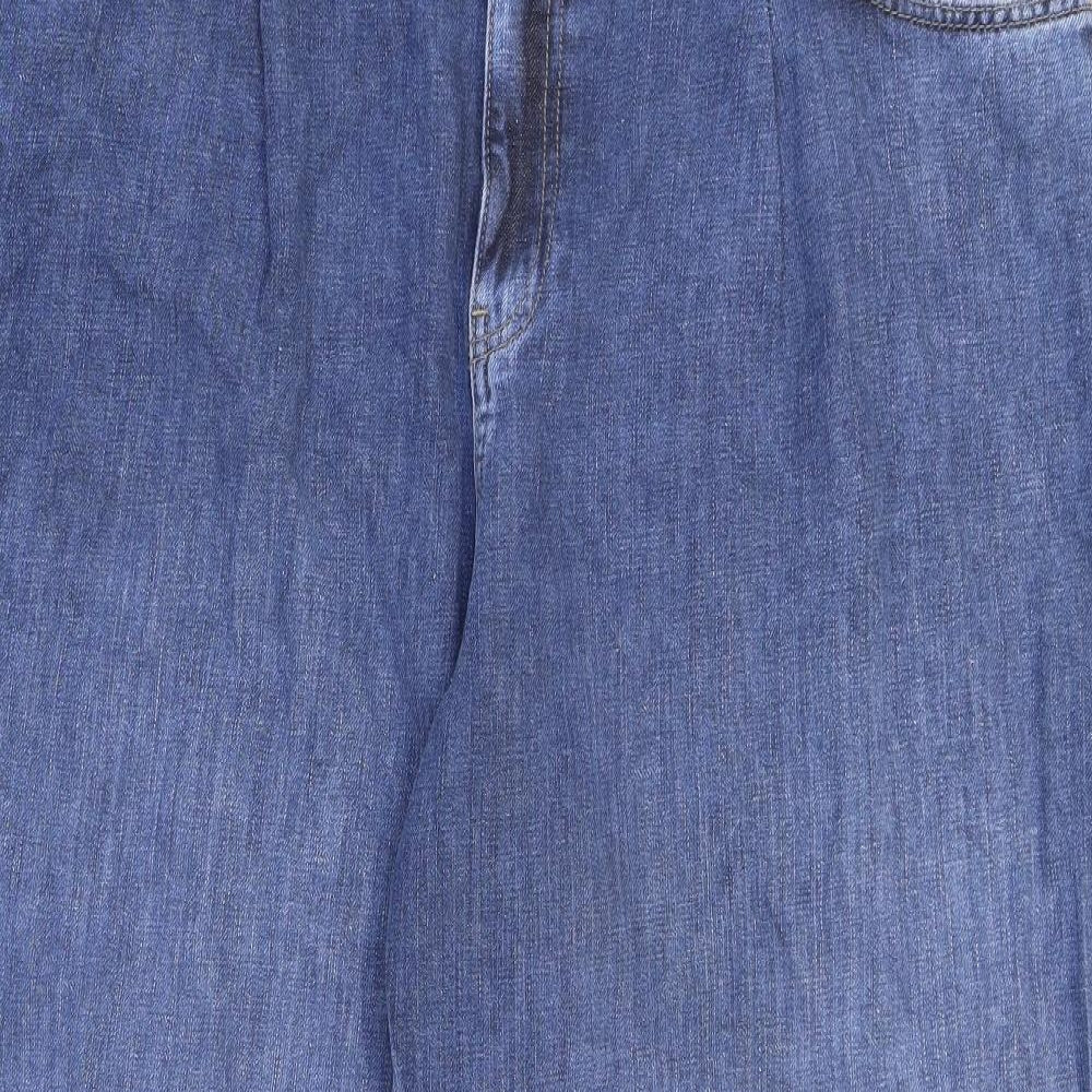 Marks and Spencer Womens Blue Cotton Wide-Leg Jeans Size 22 L29 in Regular Zip