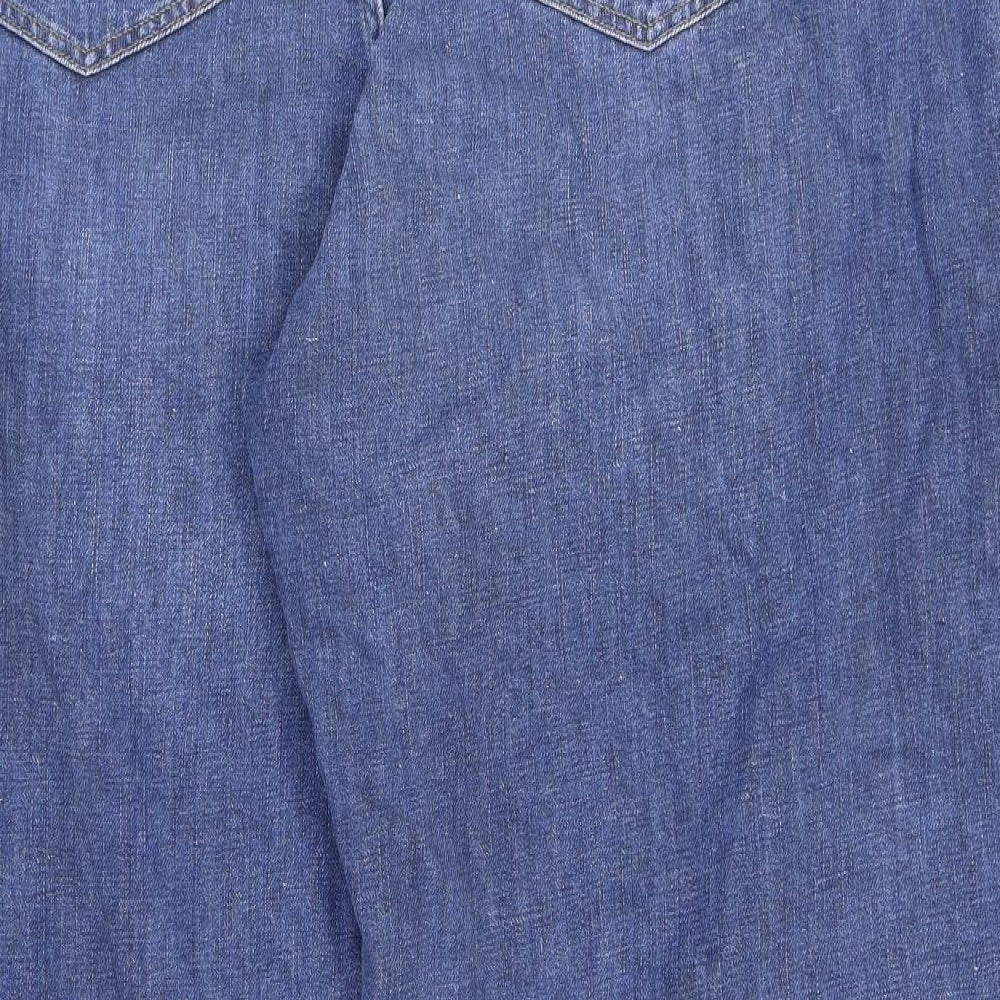 Marks and Spencer Womens Blue Cotton Wide-Leg Jeans Size 22 L29 in Regular Zip