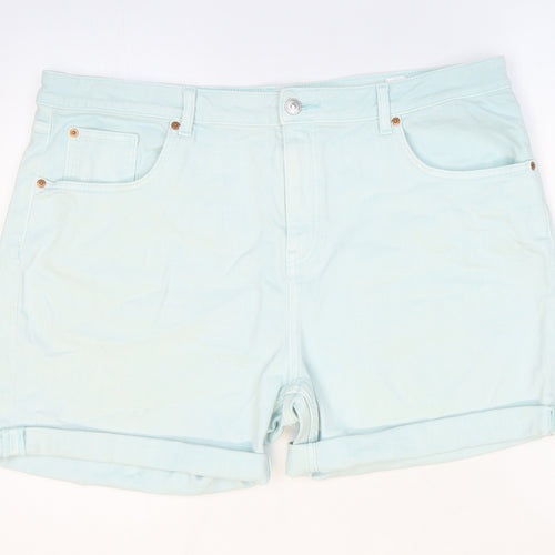 Marks and Spencer Womens Blue Cotton Boyfriend Shorts Size 20 L4 in Regular Zip