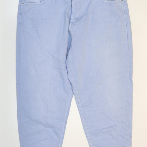 Marks and Spencer Womens Blue Cotton Mom Jeans Size 22 L23 in Regular Zip