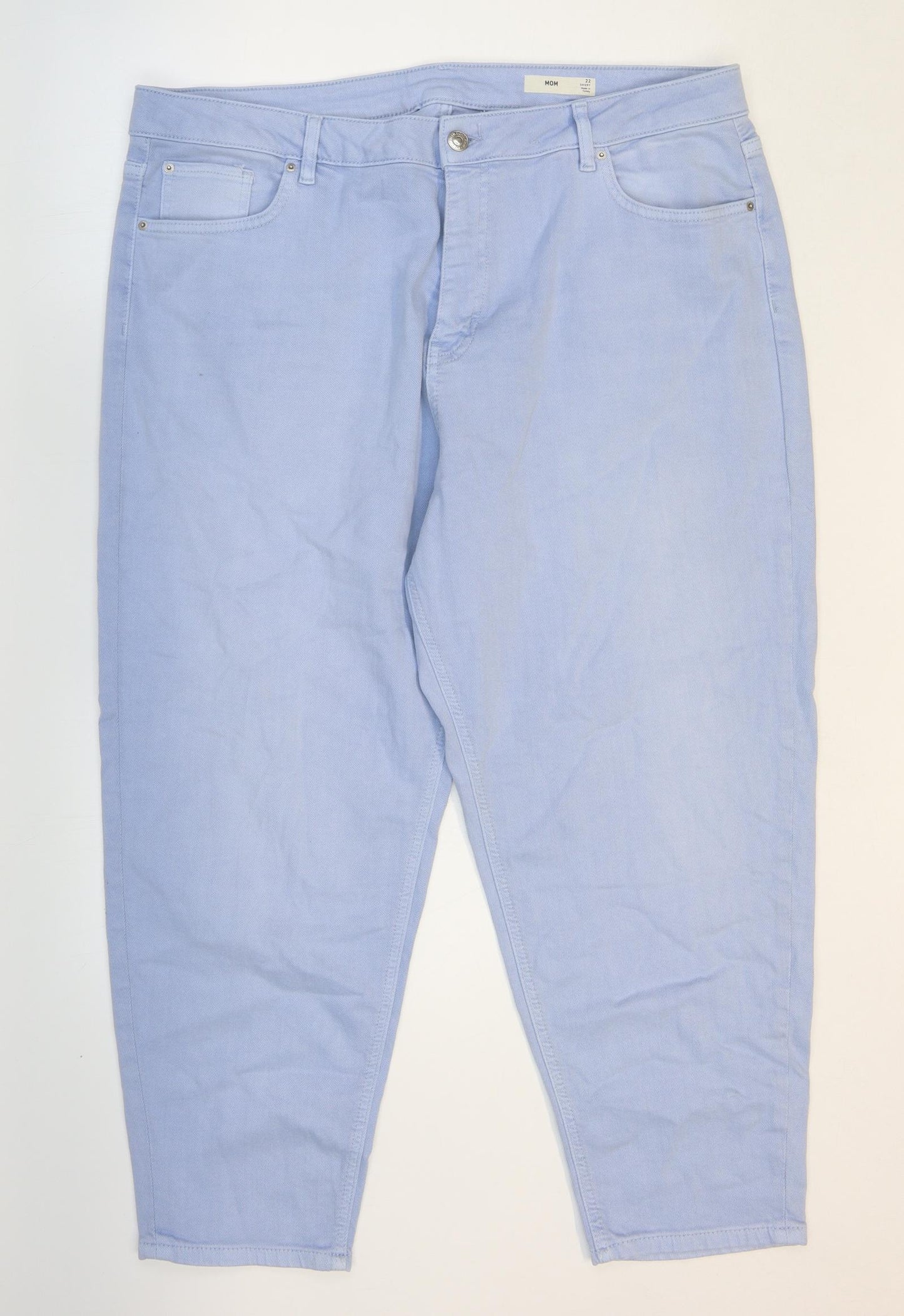 Marks and Spencer Womens Blue Cotton Mom Jeans Size 22 L23 in Regular Zip