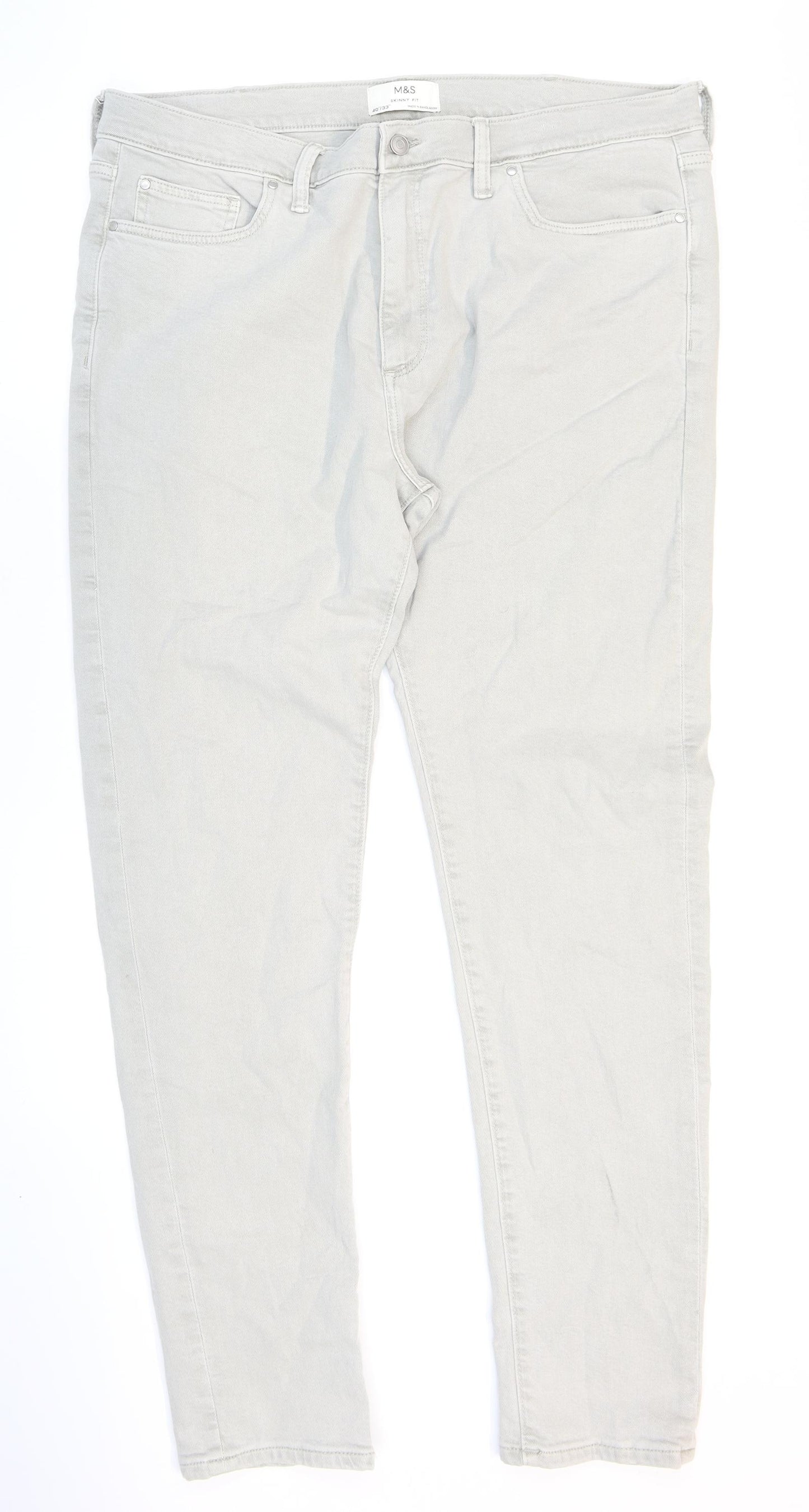 Marks and Spencer Mens Grey Cotton Skinny Jeans Size 40 in L33 in Regular Zip