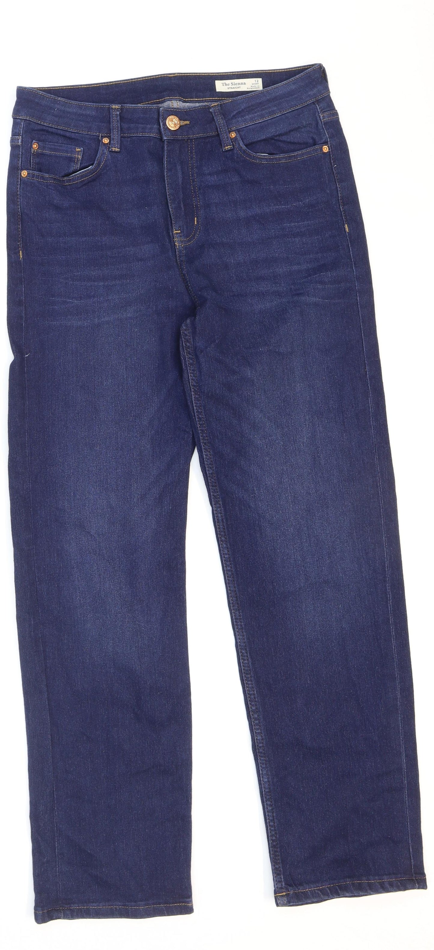 Marks and Spencer Womens Blue Cotton Straight Jeans Size 12 L27 in Regular Zip