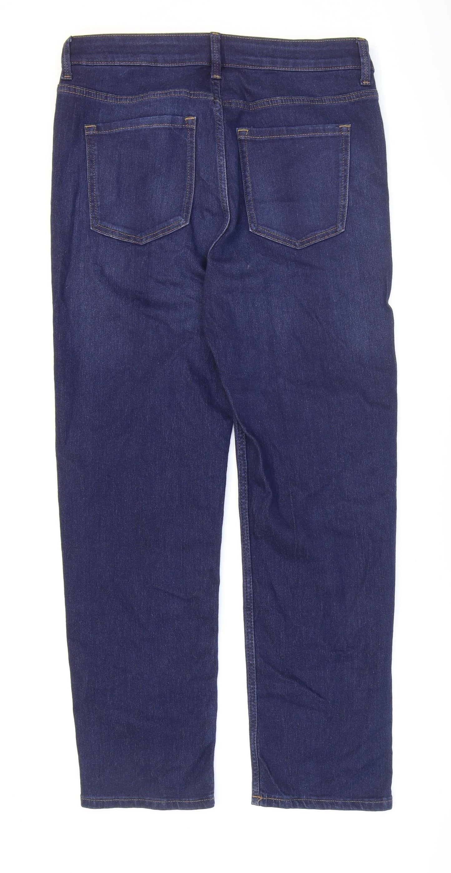Marks and Spencer Womens Blue Cotton Straight Jeans Size 12 L27 in Regular Zip