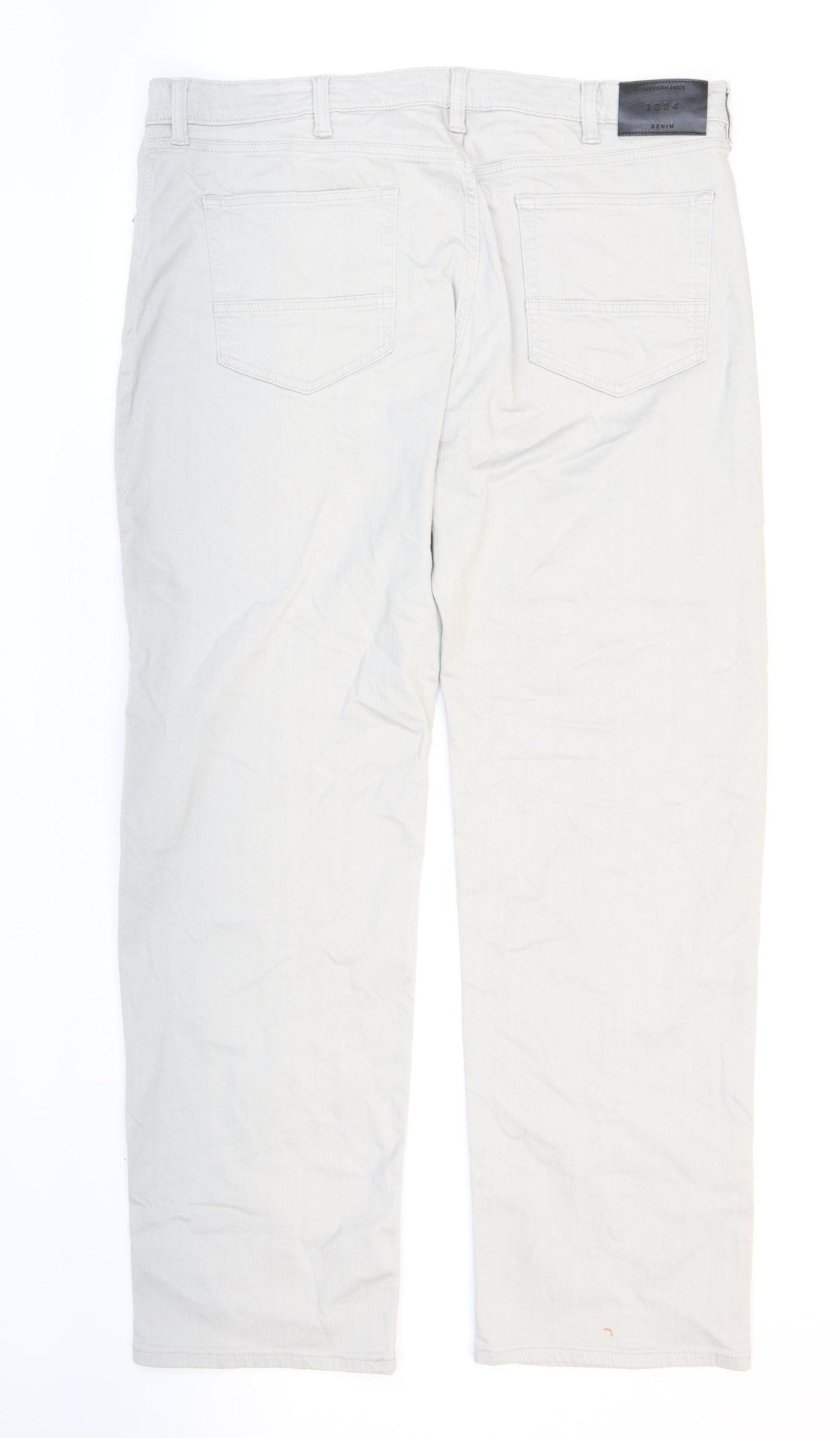 Marks and Spencer Mens Grey Cotton Straight Jeans Size 40 in L33 in Regular Zip