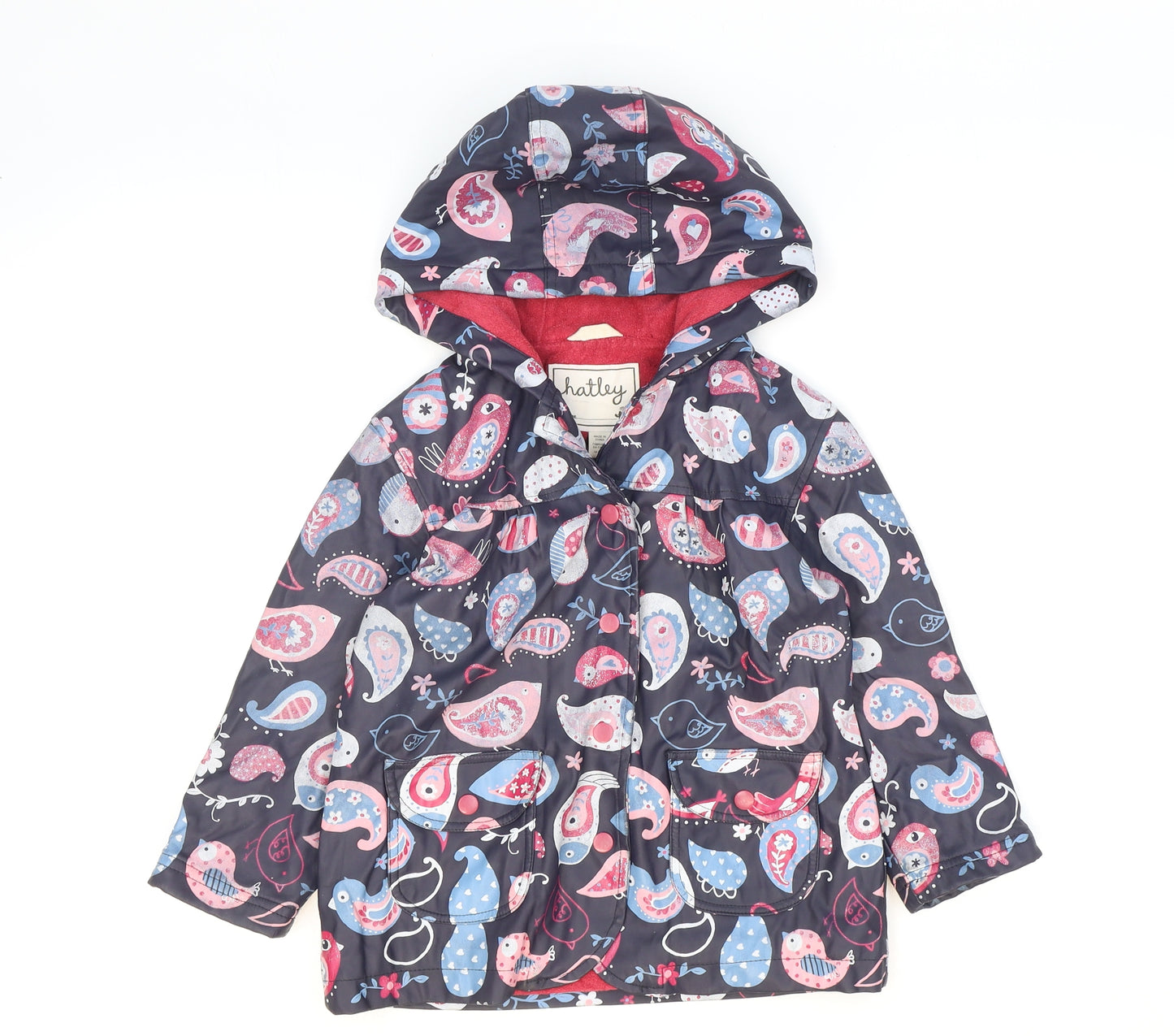 Hatley Girls Multicoloured Paisley Rain Coat Coat Size 4 Years Snap - Birds