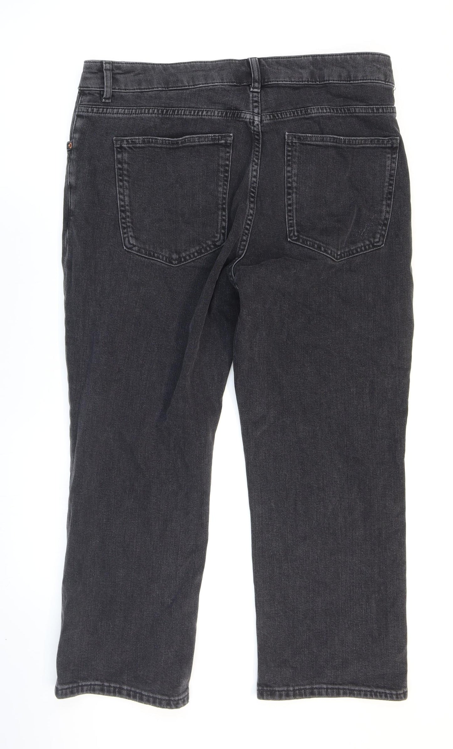 Marks and Spencer Womens Black Cotton Straight Jeans Size 16 L23 in Regular Zip