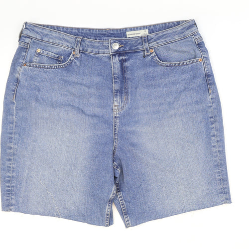 Marks and Spencer Womens Blue Cotton Cut-Off Shorts Size 18 L9 in Regular Zip - Washed look