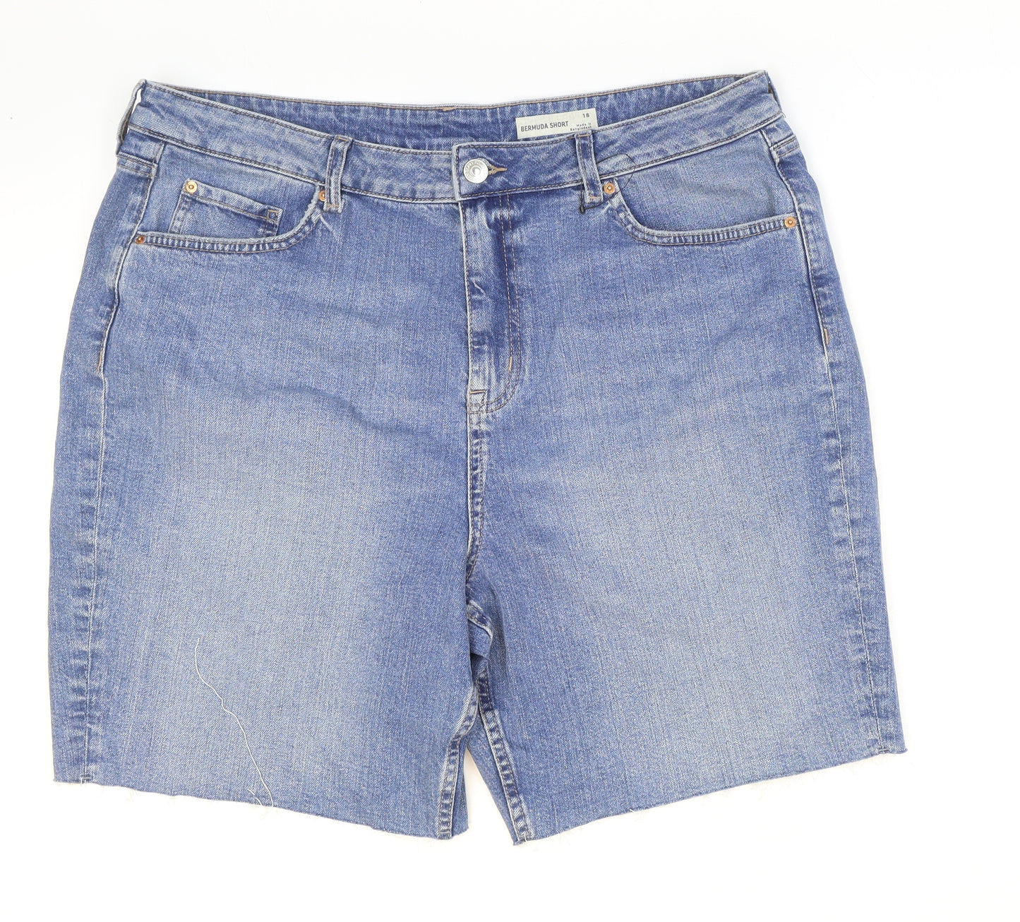 Marks and Spencer Womens Blue Cotton Cut-Off Shorts Size 18 L9 in Regular Zip - Washed look