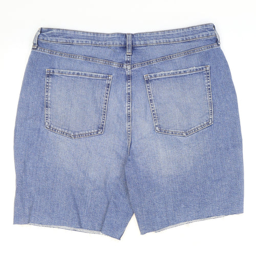 Marks and Spencer Womens Blue Cotton Cut-Off Shorts Size 18 L9 in Regular Zip - Washed look