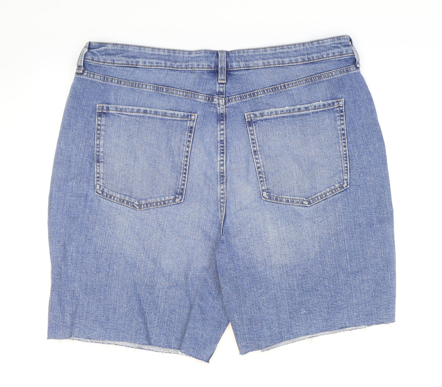 Marks and Spencer Womens Blue Cotton Cut-Off Shorts Size 18 L9 in Regular Zip - Washed look