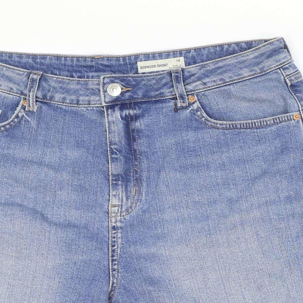 Marks and Spencer Womens Blue Cotton Cut-Off Shorts Size 18 L9 in Regular Zip - Washed look