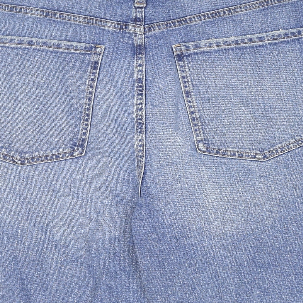 Marks and Spencer Womens Blue Cotton Cut-Off Shorts Size 18 L9 in Regular Zip - Washed look
