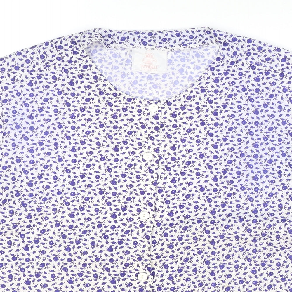 Ayrbell Womens Blue Floral Polyester Basic Blouse Size 12 V-Neck