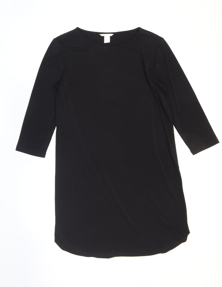 H&M Womens Black Polyester Shift Size XS Boat Neck Pullover