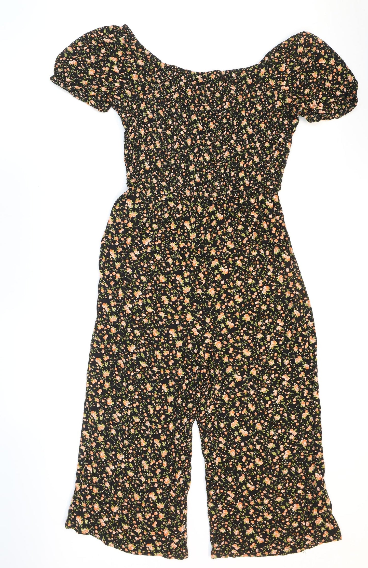 Primark Girls Black Floral Cotton Jumpsuit One-Piece Size 13-14 Years Pullover