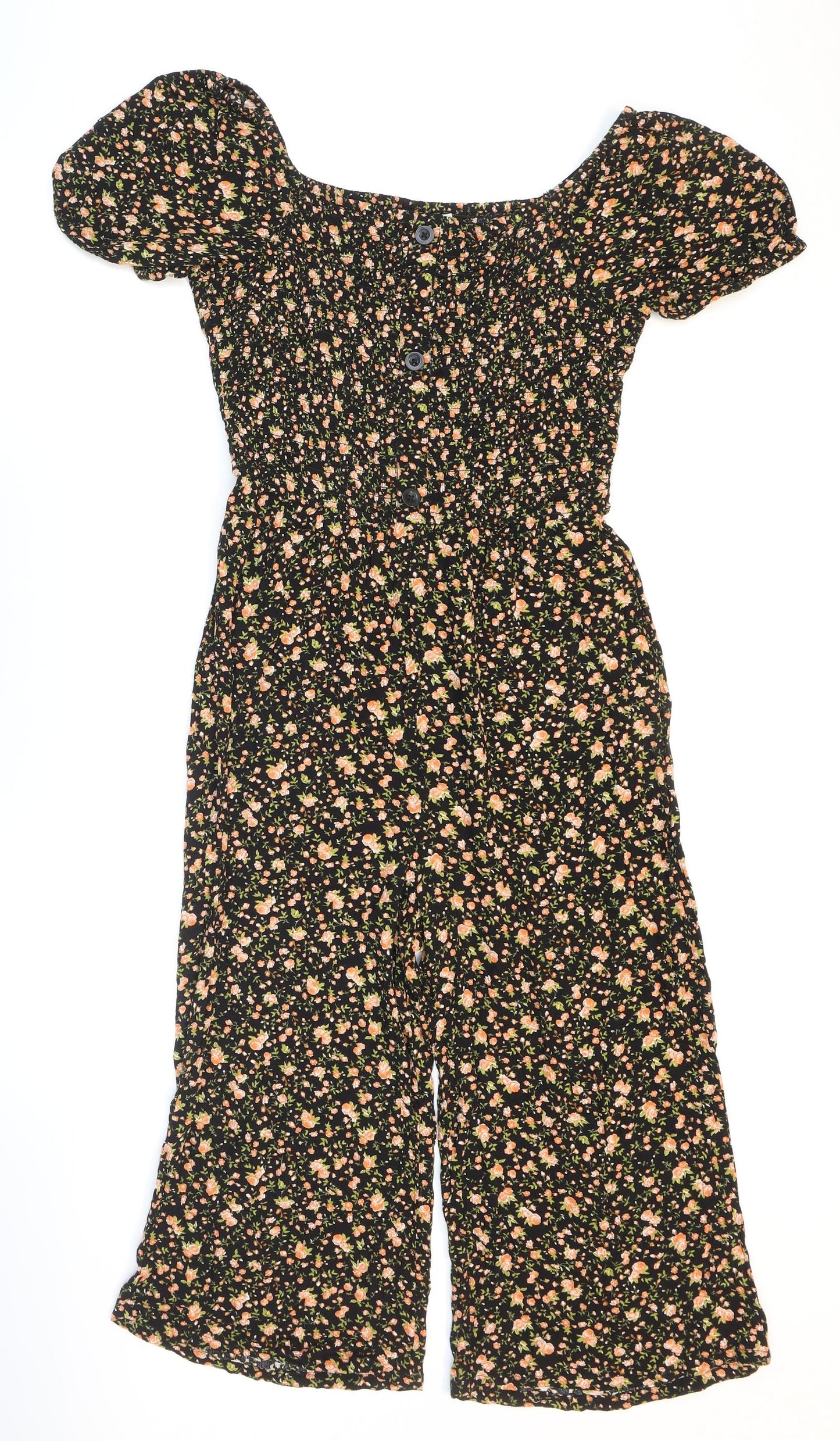 Primark Girls Black Floral Cotton Jumpsuit One-Piece Size 13-14 Years Pullover