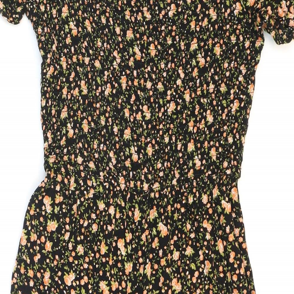 Primark Girls Black Floral Cotton Jumpsuit One-Piece Size 13-14 Years Pullover
