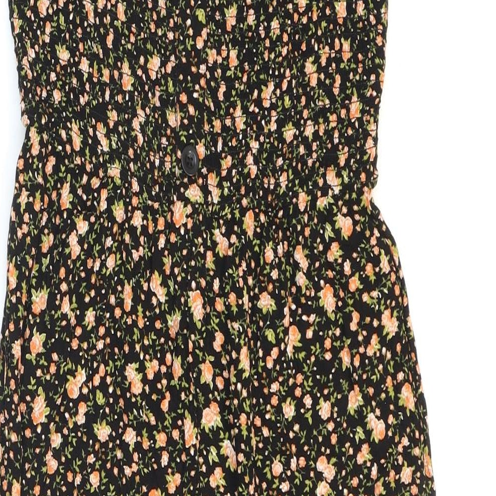 Primark Girls Black Floral Cotton Jumpsuit One-Piece Size 13-14 Years Pullover