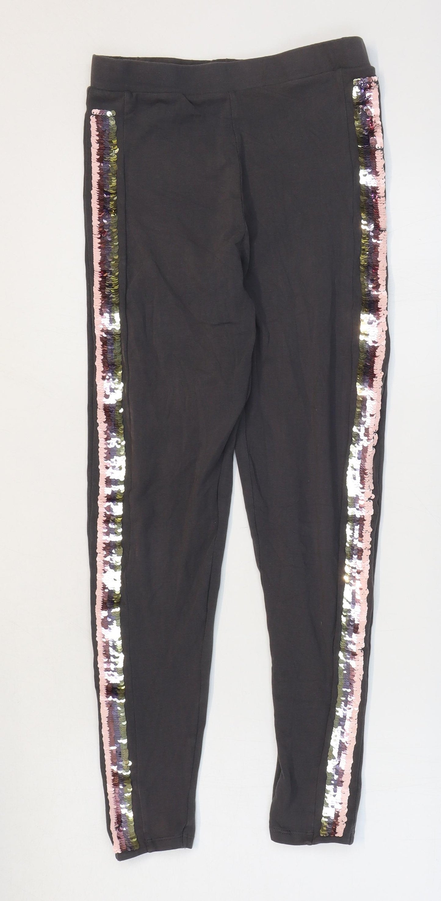 Nutmeg Girls Grey Striped Cotton Jogger Trousers Size 11-12 Years Regular