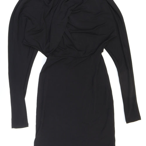 H&M Womens Black Polyester Bodycon Size XS High Neck Pullover - Knot Detail