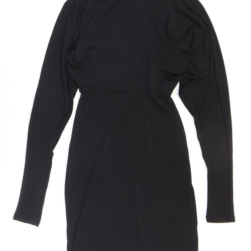 H&M Womens Black Polyester Bodycon Size XS High Neck Pullover - Knot Detail