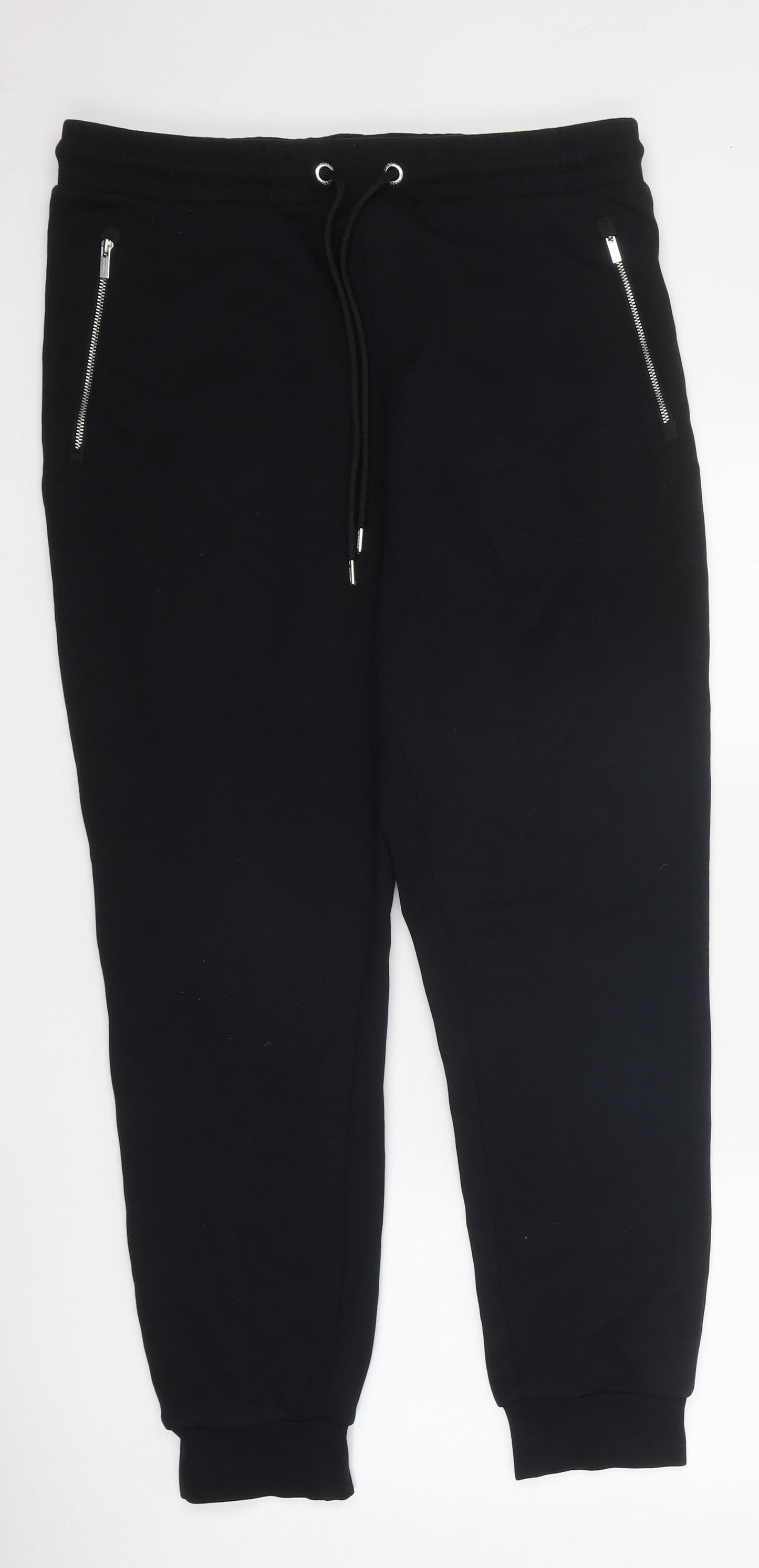 Autograph Womens Black Cotton Jogger Trousers Size M L30 in Regular Drawstring