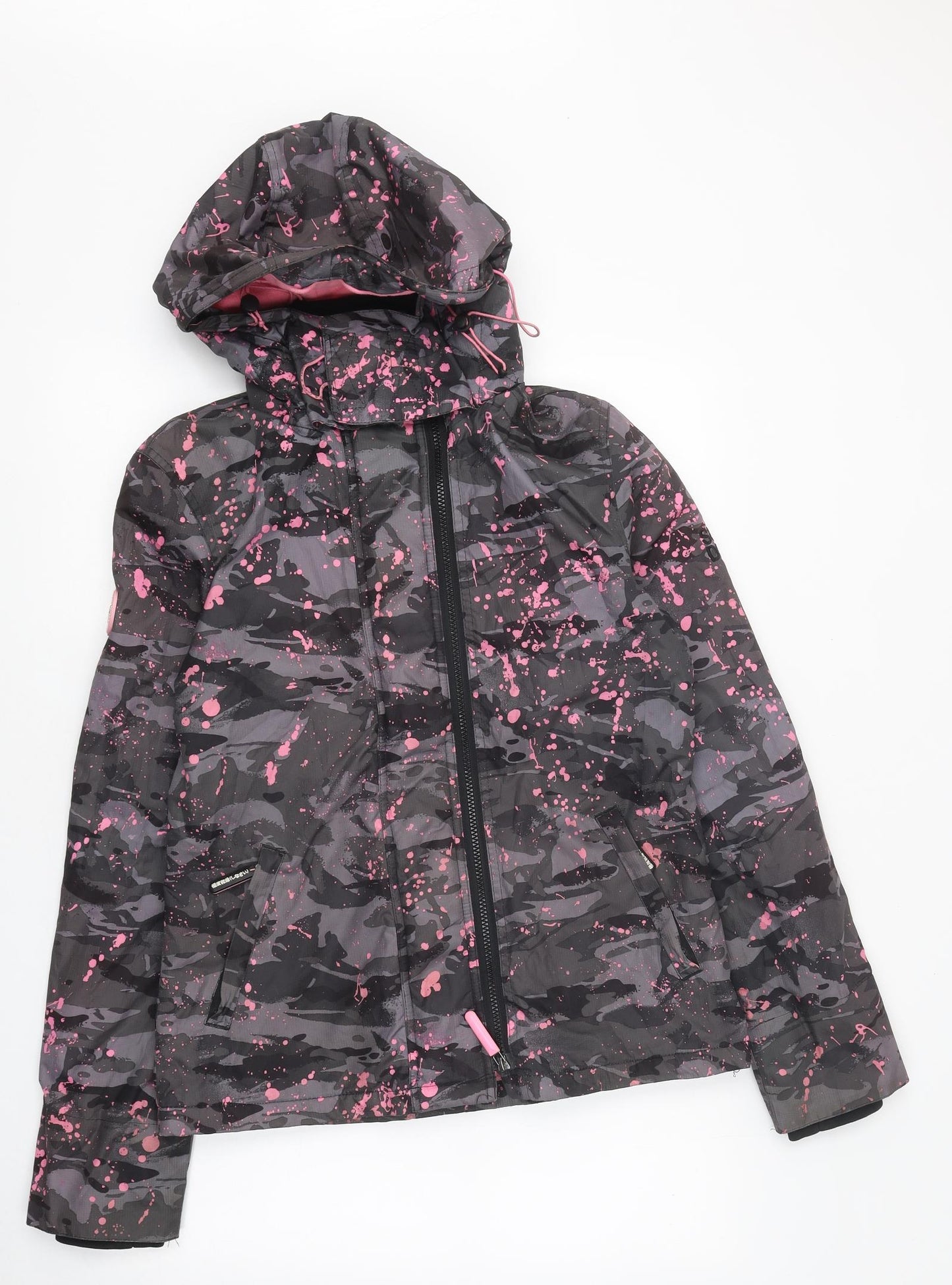 Superdry Womens Grey Camouflage Rain Coat Coat Size 12 Zip