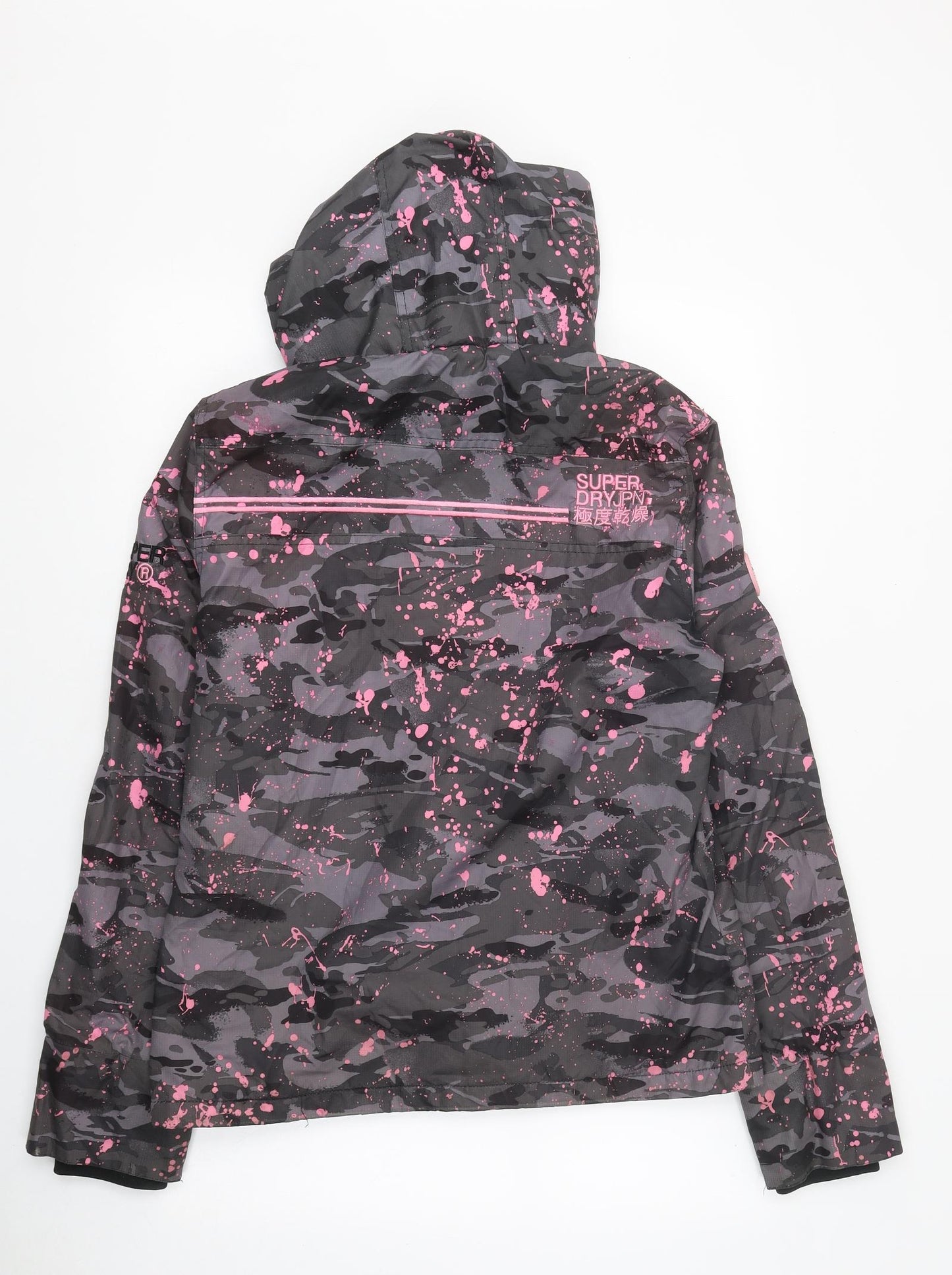 Superdry Womens Grey Camouflage Rain Coat Coat Size 12 Zip