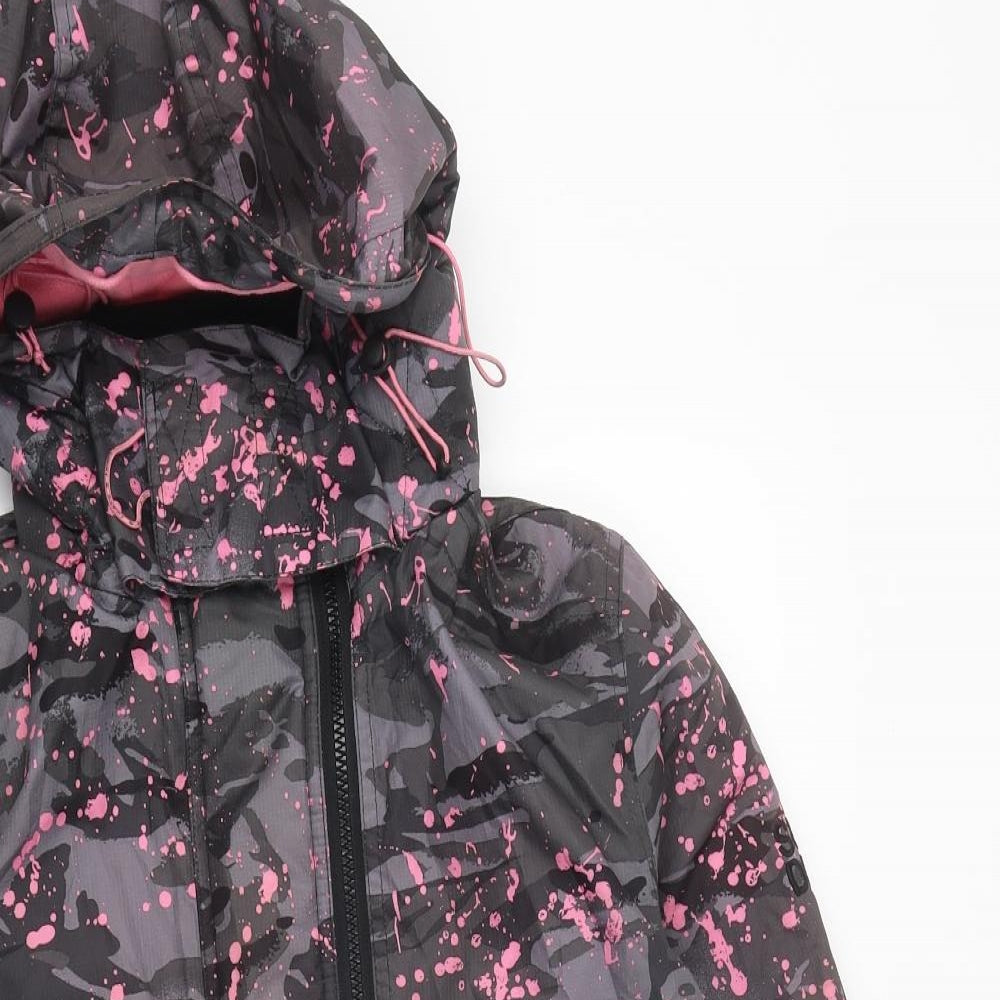 Superdry Womens Grey Camouflage Rain Coat Coat Size 12 Zip