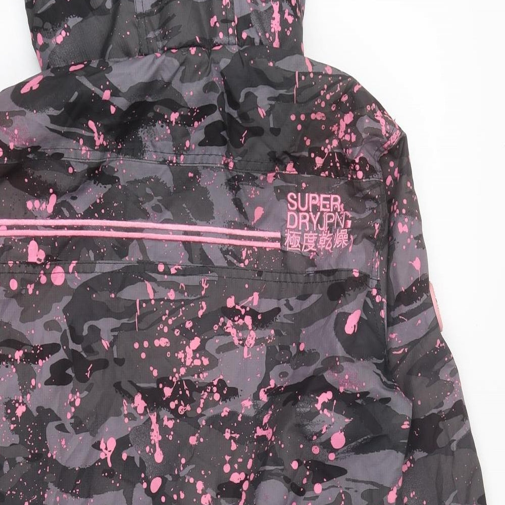 Superdry Womens Grey Camouflage Rain Coat Coat Size 12 Zip