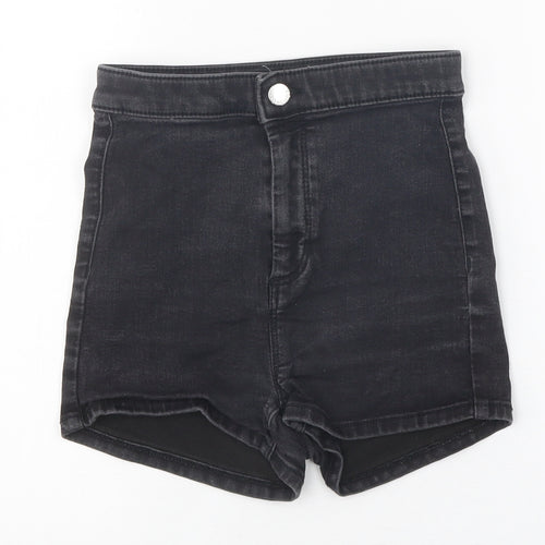 Topshop Womens Black 100% Cotton Hot Pants Shorts Size 8 L10 in Regular Zip