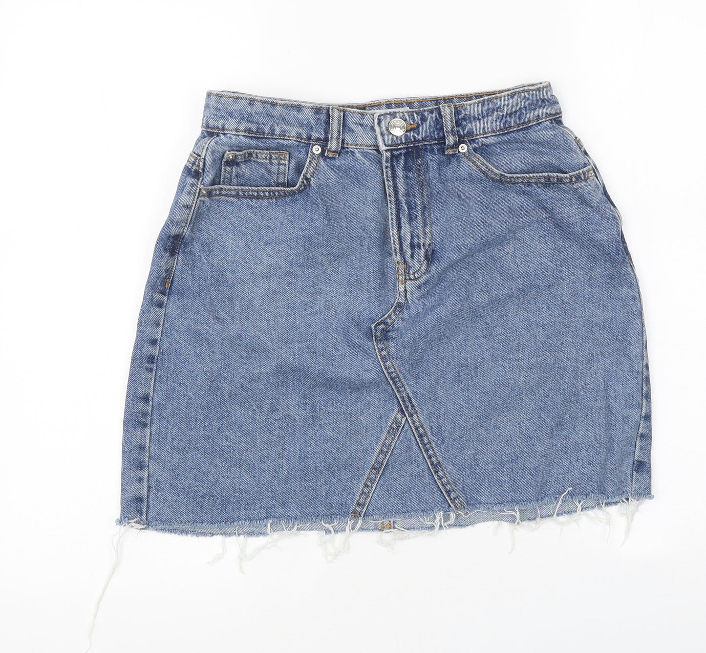 Primark Womens Blue Cotton Mini Skirt Size 10 Zip