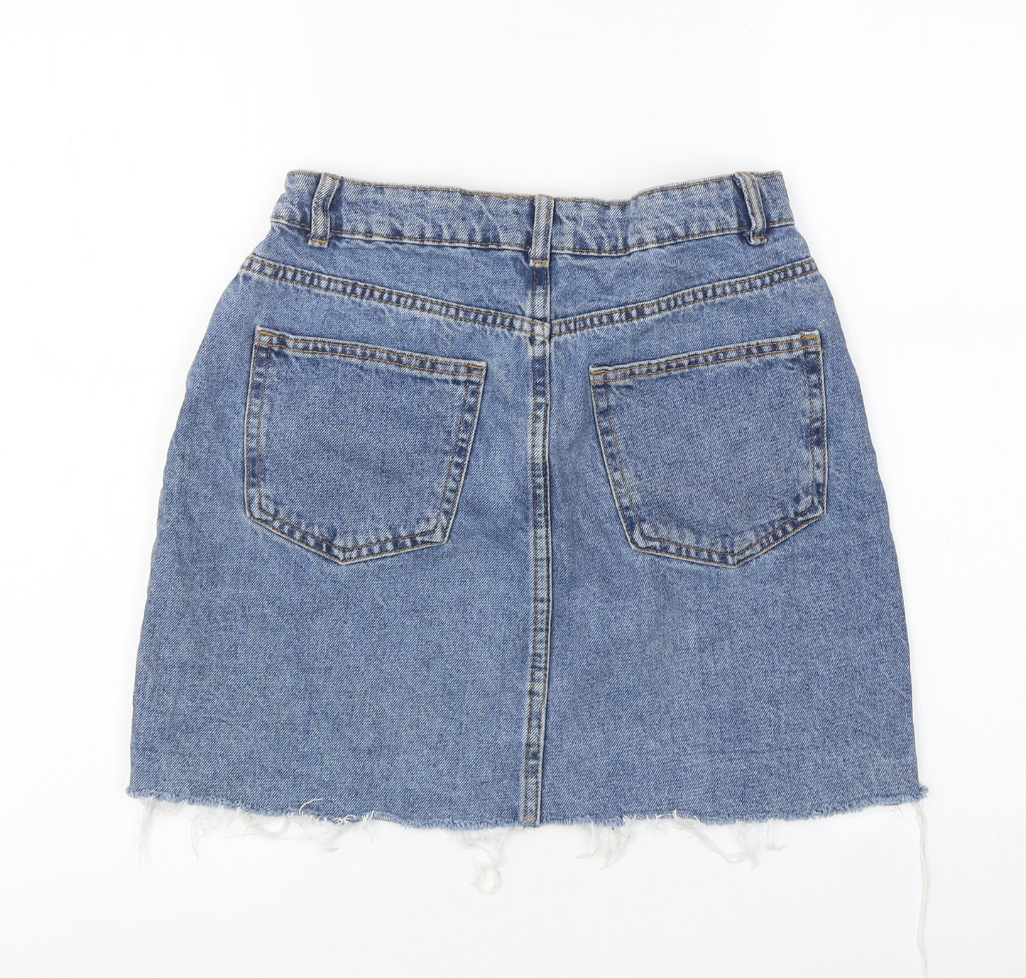 Primark Womens Blue Cotton Mini Skirt Size 10 Zip