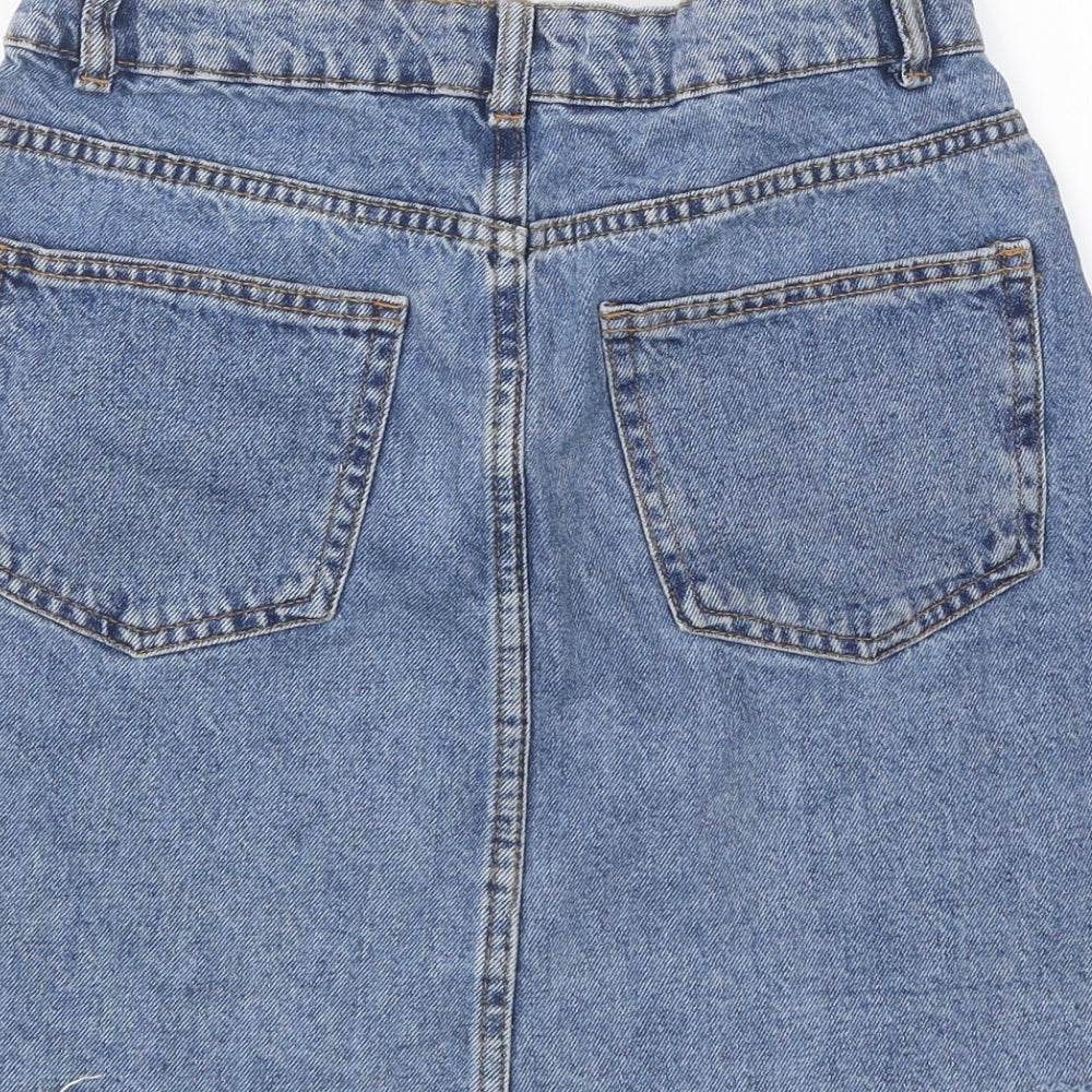 Primark Womens Blue Cotton Mini Skirt Size 10 Zip