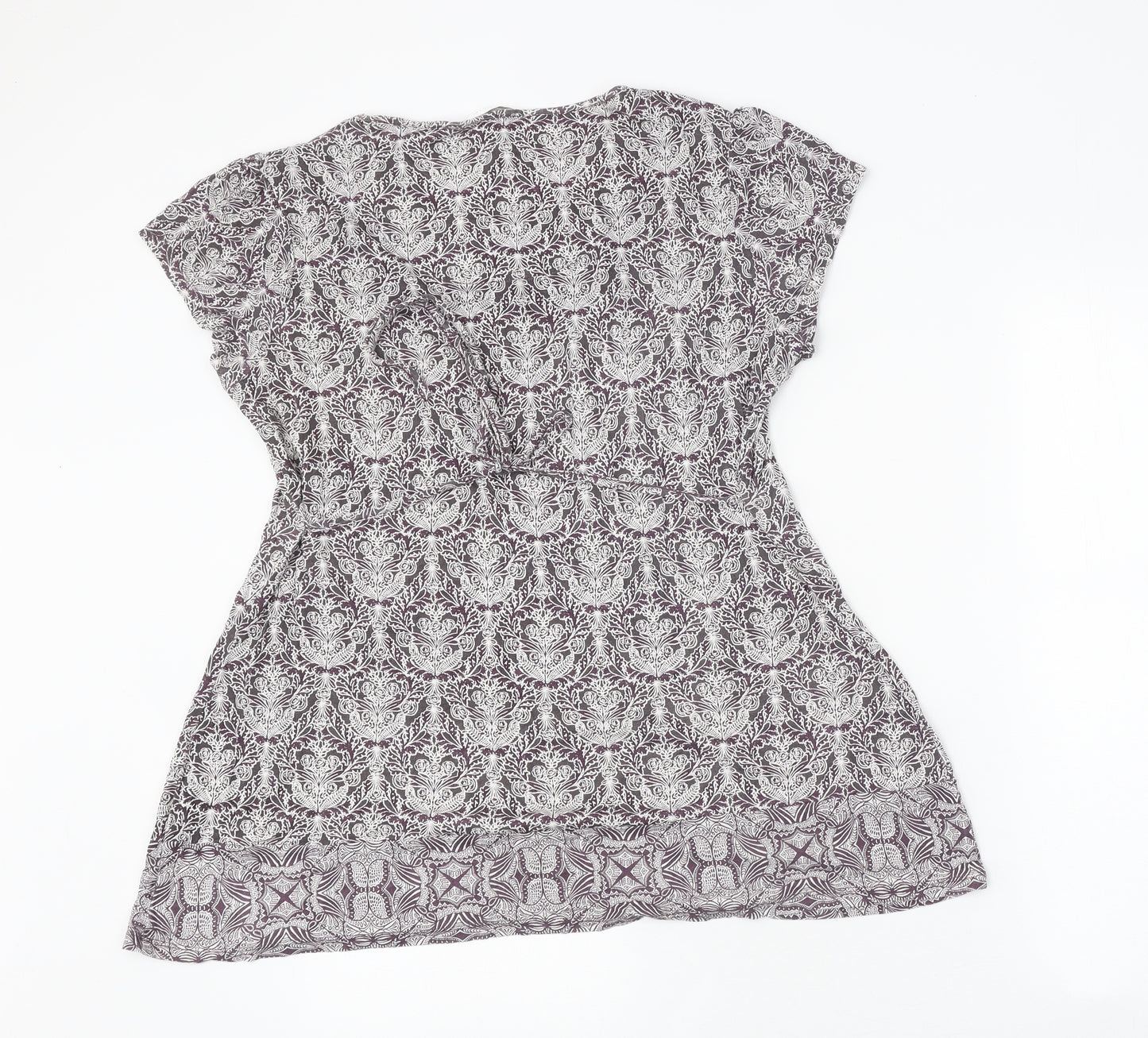 RJR.John Rocha Womens Purple Geometric Viscose Basic T-Shirt Size 16 Round Neck