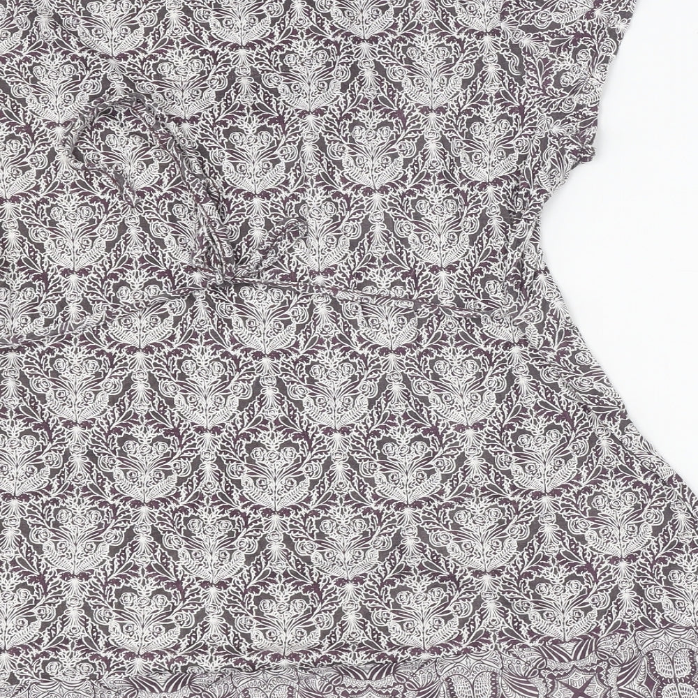 RJR.John Rocha Womens Purple Geometric Viscose Basic T-Shirt Size 16 Round Neck