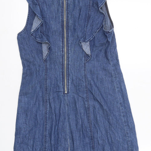 Stradivarius Womens Blue Cotton A-Line Size S Round Neck Zip
