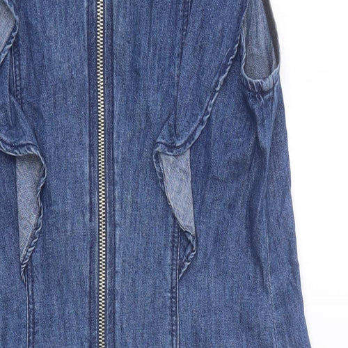 Stradivarius Womens Blue Cotton A-Line Size S Round Neck Zip