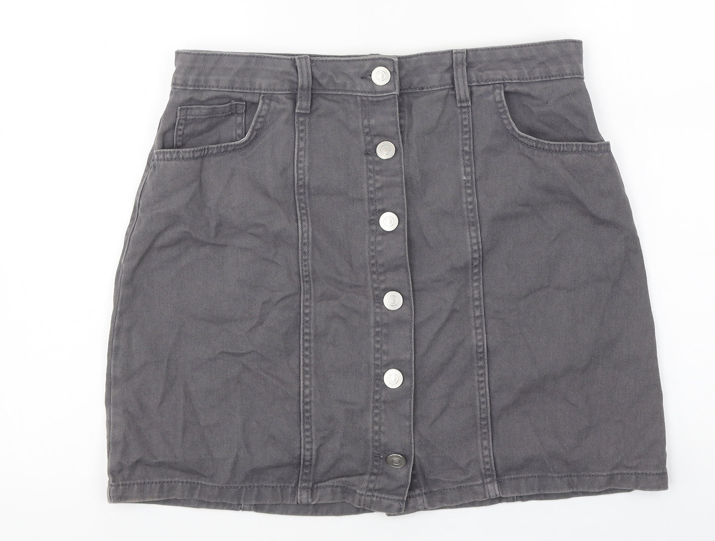 TU Womens Grey Cotton Mini Skirt Size 12 Button