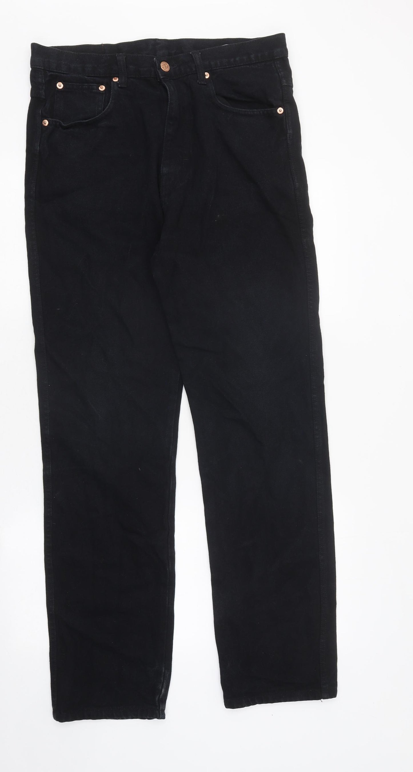 Aztec Mens Black Cotton Straight Jeans Size 32 in L31 in Regular Zip