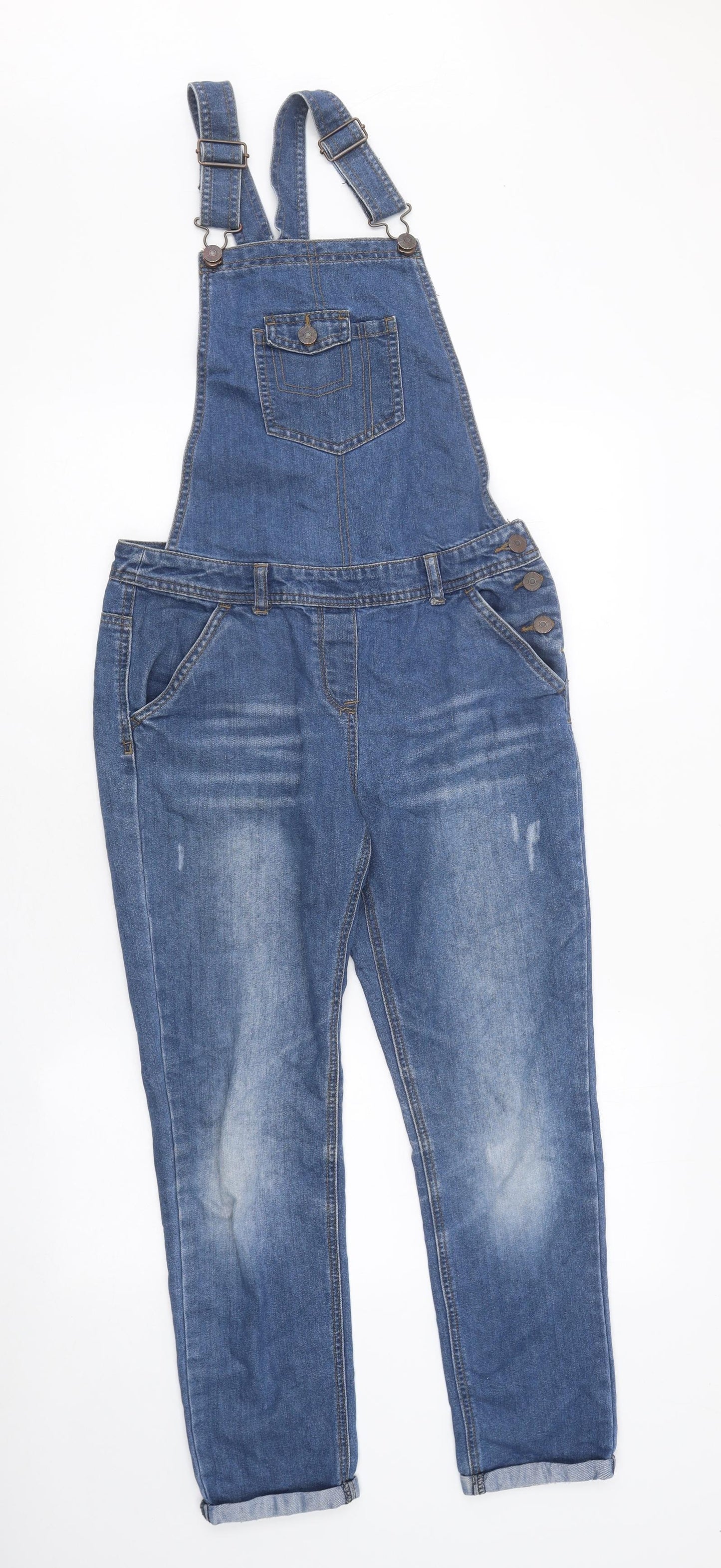 George Girls Blue 100% Cotton Dungaree One-Piece Size 11-12 Years Hook & Eye