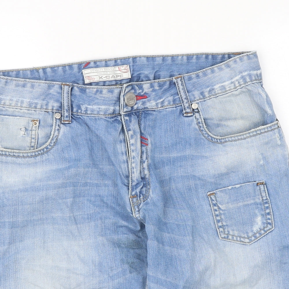 X-Cape Mens Blue Cotton Biker Shorts Size 36 in L11 in Regular Zip